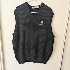 Pebble Beach Mens XL 100% Cotton Cable Knit Black Sweater Vest Golf Sportswear